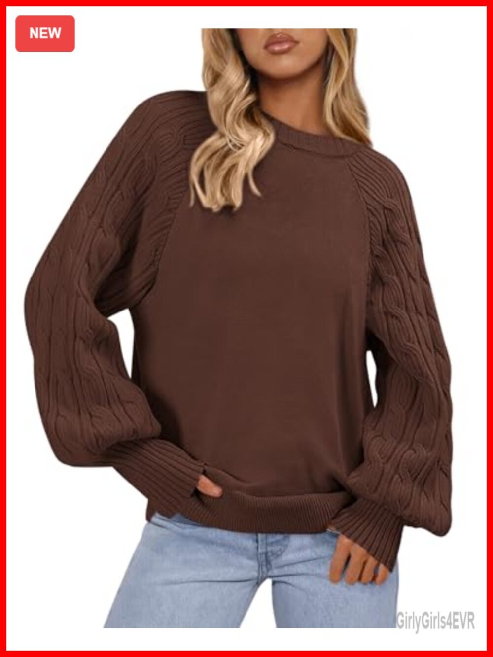 Womens Cable Knit Crewneck Chunky Tunic Sweater Loose Fit Long Sleeve Pullover